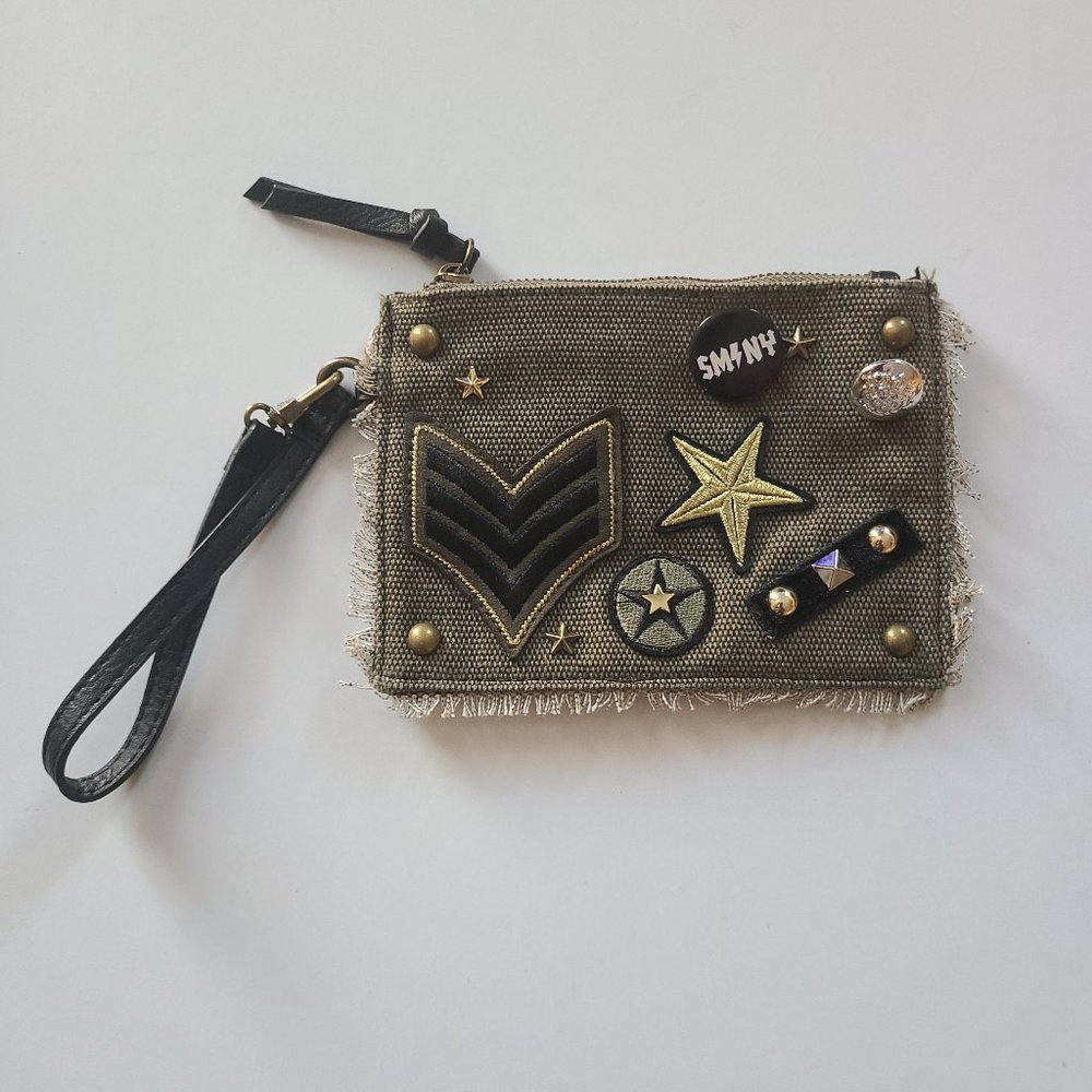 Steve Madden canvas clutch NY army green strap purse